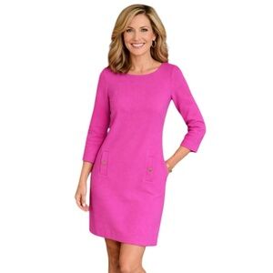 Lilly Pulitzer Charlene Bright Pink Shift Dress Gold Buttons Small Preppy
J
